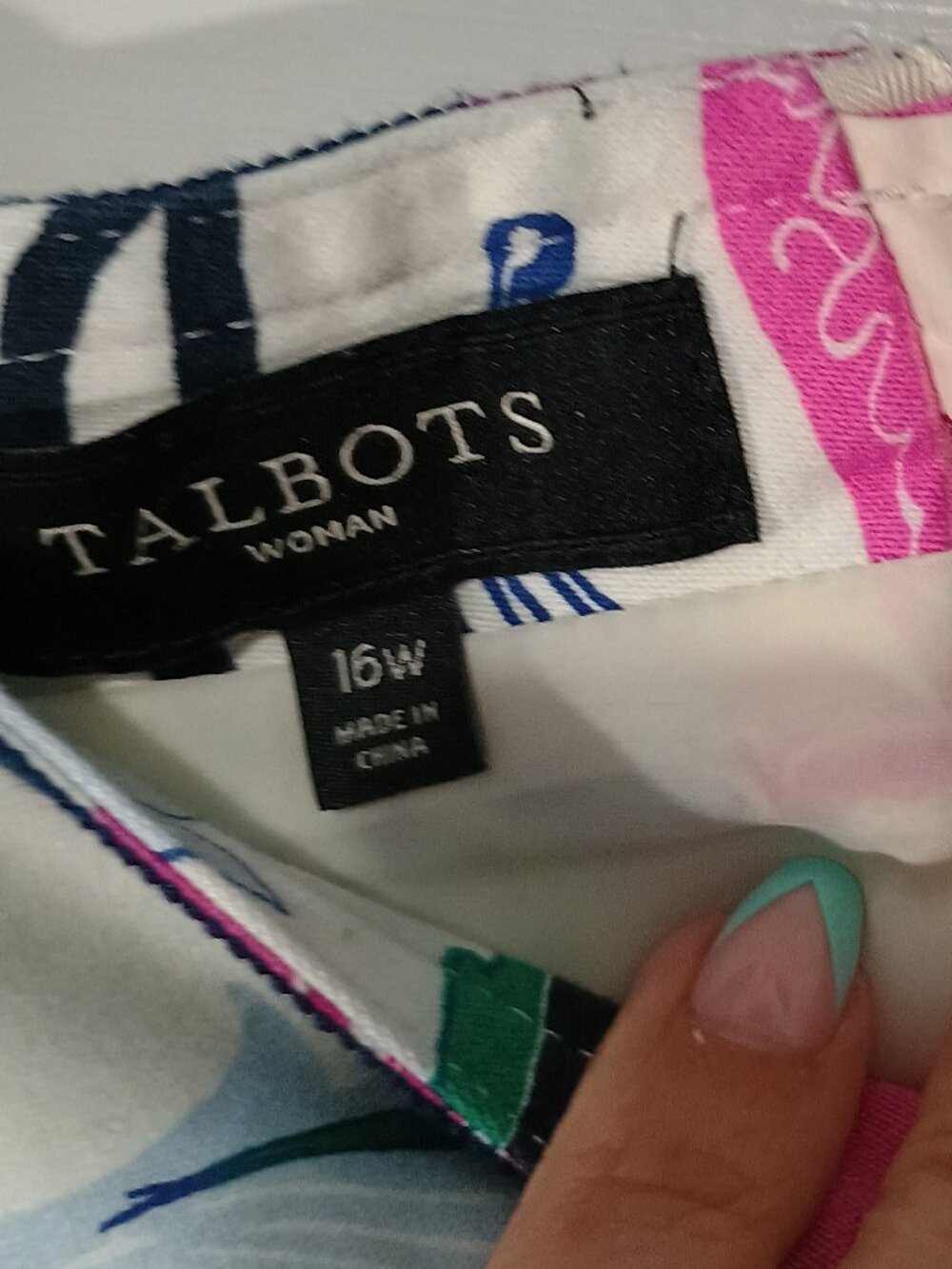 Talbots Woman 16W Floral Pencil Skirt Pink Green Blue Cotton Lined - Picture 6 of 7